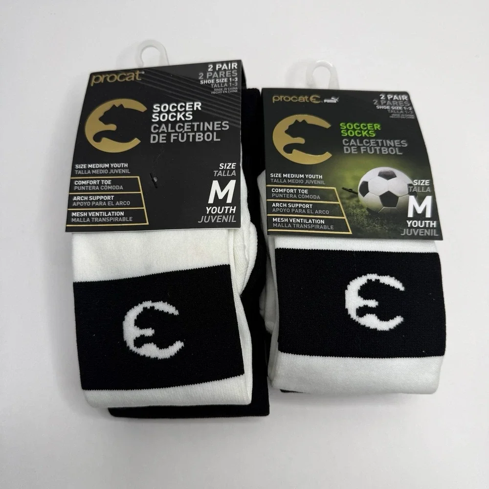 Puma ProCat Youth Soccer Socks Size M 4 Pairs White Black 1-3